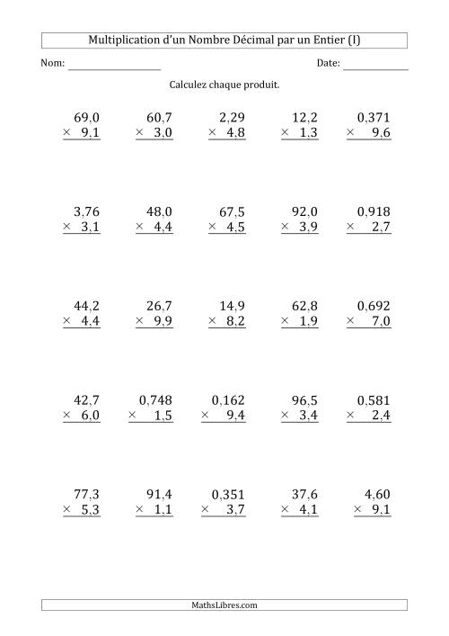 Multipication de Divers Nombres Décimaux par un Nombre à 2 Chiffres des Dixièmes (I)