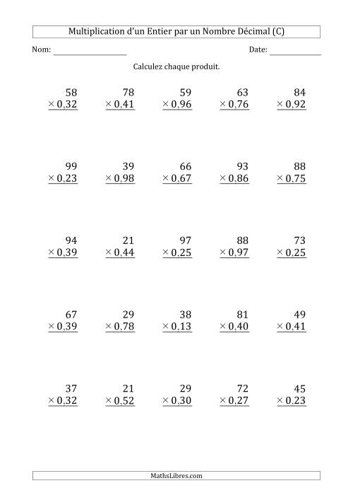Multipication d'un Nombre Entier à 2 Chiffres par un Nombre à 2 Chiffres des Centièmes (C)