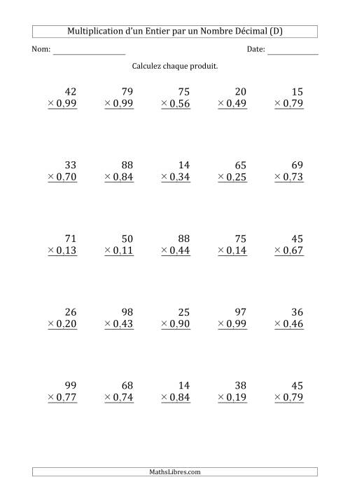 Multipication d'un Nombre Entier à 2 Chiffres par un Nombre à 2 Chiffres des Centièmes (D)