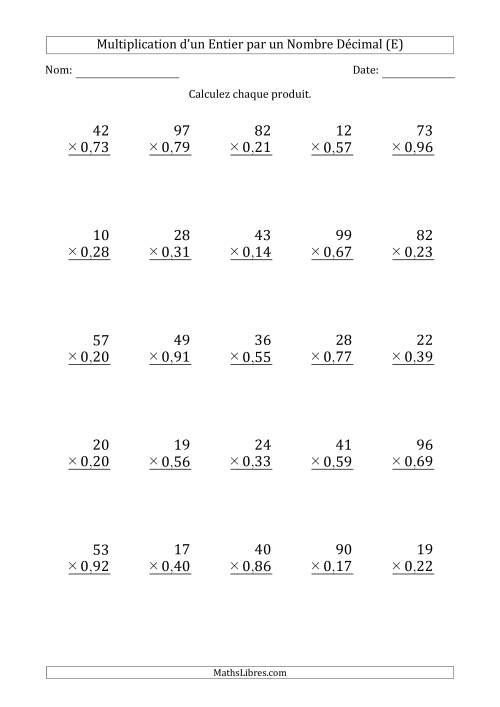 Multipication d'un Nombre Entier à 2 Chiffres par un Nombre à 2 Chiffres des Centièmes (E)