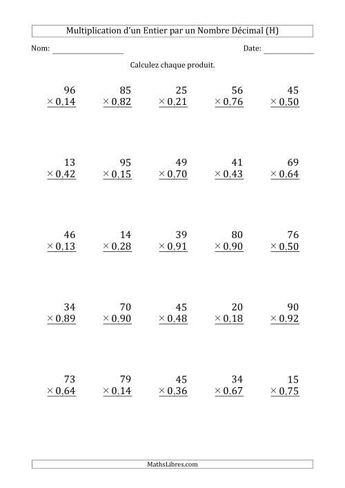 Multipication d'un Nombre Entier à 2 Chiffres par un Nombre à 2 Chiffres des Centièmes (H)