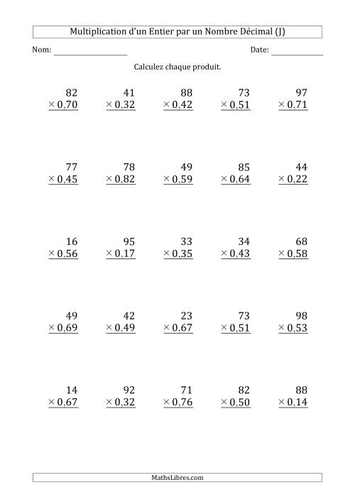 Multipication d'un Nombre Entier à 2 Chiffres par un Nombre à 2 Chiffres des Centièmes (J)