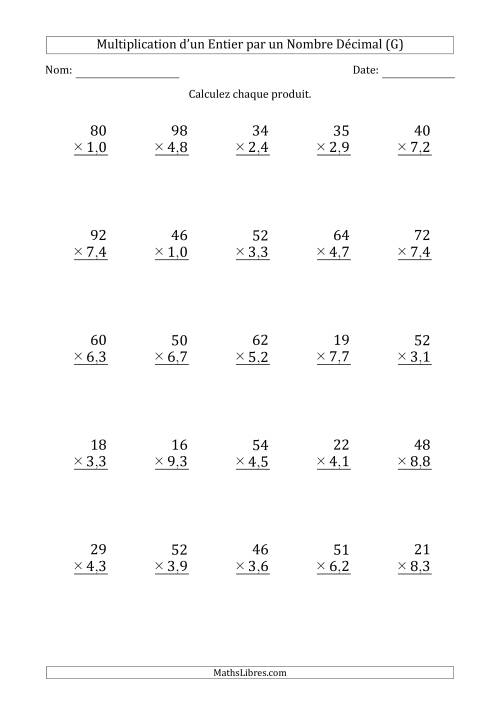 Multipication d'un Nombre Entier à 2 Chiffres par un Nombre à 2 Chiffres des Centièmes (G)