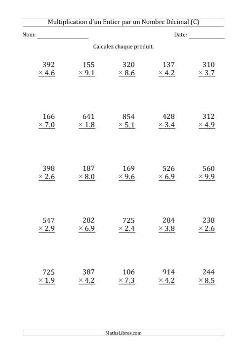 Multipication d'un Nombre Entier à 3 Chiffres par un Nombre à 2 Chiffres des Dixièmes (C)