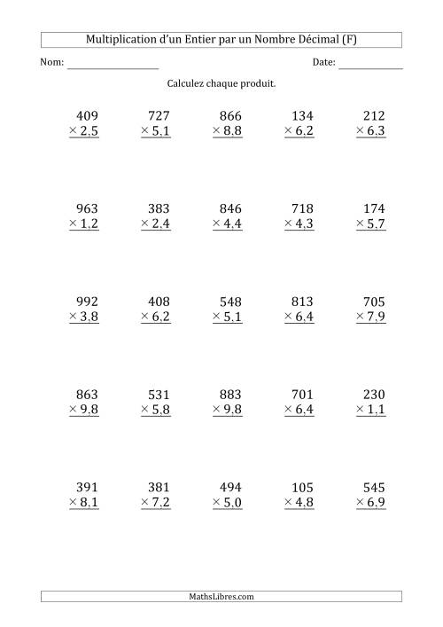 Multipication d'un Nombre Entier à 3 Chiffres par un Nombre à 2 Chiffres des Dixièmes (F)