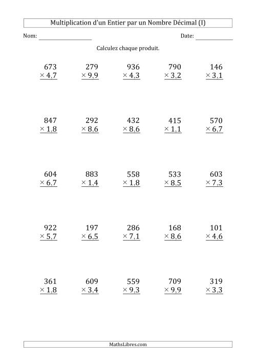 Multipication d'un Nombre Entier à 3 Chiffres par un Nombre à 2 Chiffres des Dixièmes (I)
