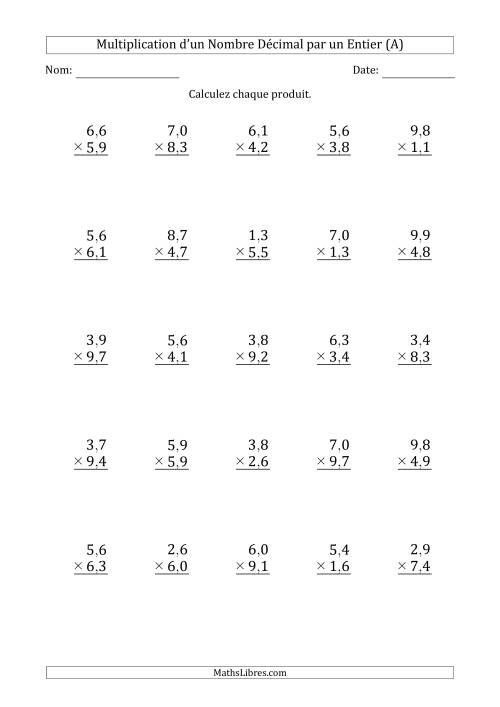 Multipication d'un Nombre à 2 Chiffres des Centièmes par un Nombre à 2 Chiffres des Centièmes (Tout)