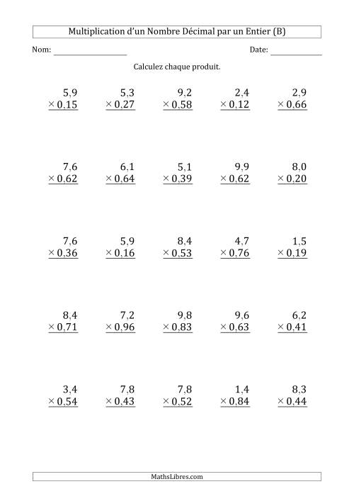 Multipication d'un Nombre à 2 Chiffres des Dixièmes par un Nombre à 2 Chiffres des Centièmes (B)