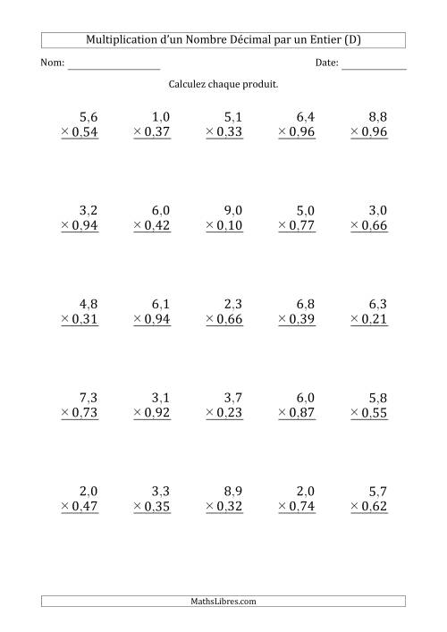 Multipication d'un Nombre à 2 Chiffres des Dixièmes par un Nombre à 2 Chiffres des Centièmes (D)