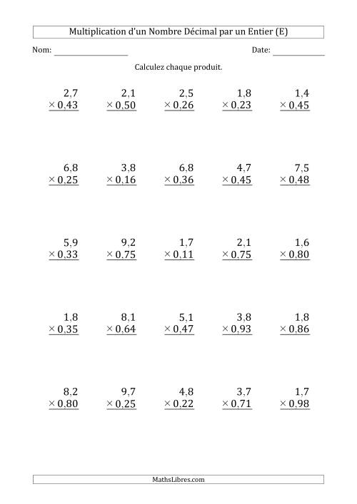 Multipication d'un Nombre à 2 Chiffres des Dixièmes par un Nombre à 2 Chiffres des Centièmes (E)