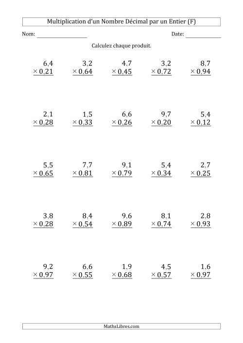 Multipication d'un Nombre à 2 Chiffres des Dixièmes par un Nombre à 2 Chiffres des Centièmes (F)