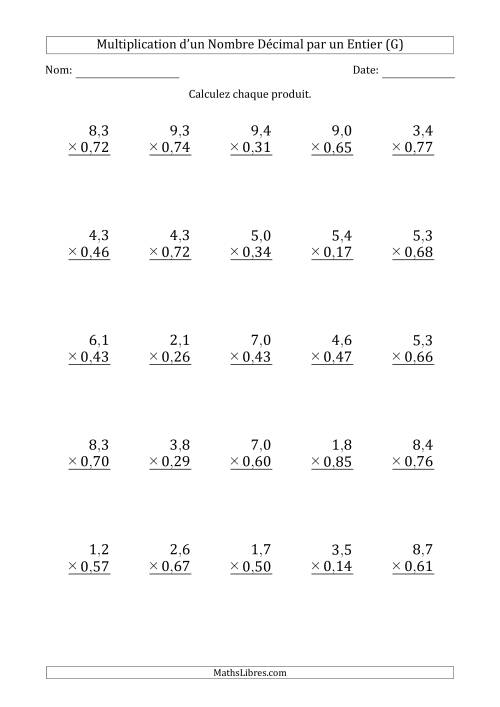 Multipication d'un Nombre à 2 Chiffres des Dixièmes par un Nombre à 2 Chiffres des Centièmes (G)