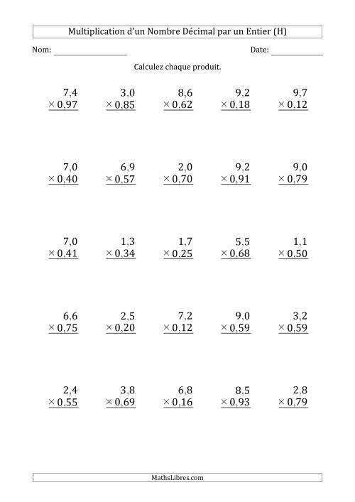 Multipication d'un Nombre à 2 Chiffres des Dixièmes par un Nombre à 2 Chiffres des Centièmes (H)