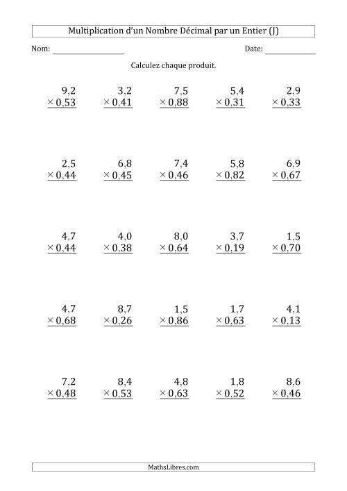 Multipication d'un Nombre à 2 Chiffres des Dixièmes par un Nombre à 2 Chiffres des Centièmes (J)