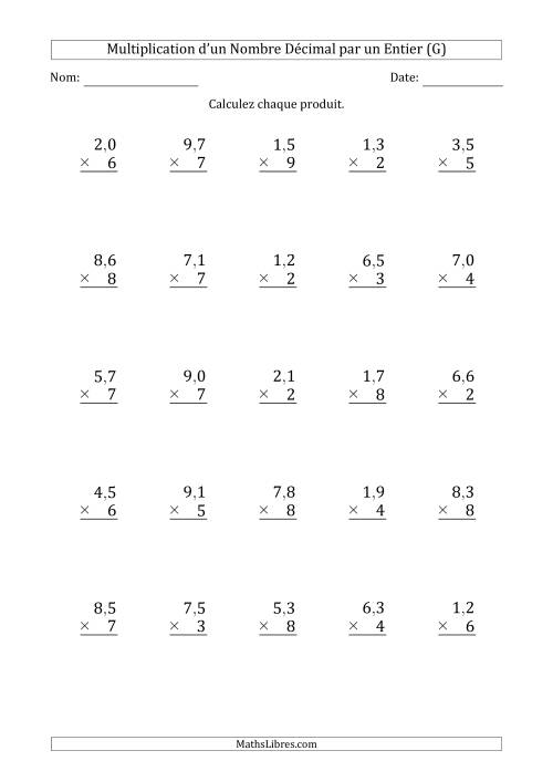 Multipication d'un Nombre à 2 Chiffres des Dixièmes par un Nombre Entier à 1 Chiffre (G)