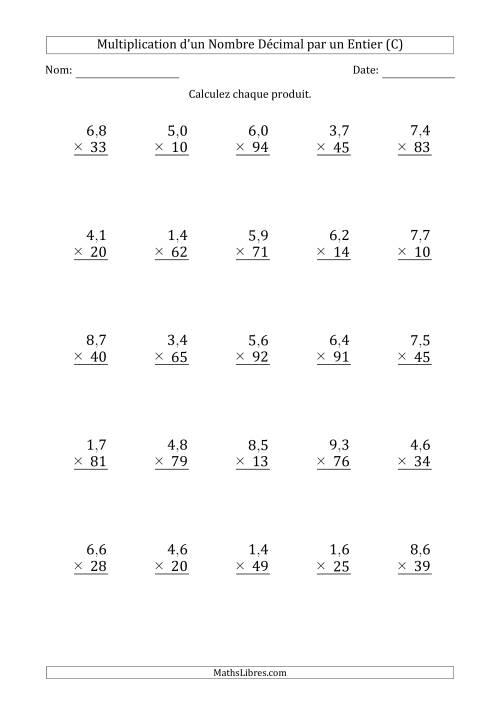 Multipication d'un Nombre à 2 Chiffres des Dixièmes par un Nombre Entier à 2 Chiffres (C)