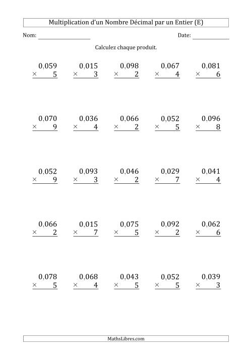 Multipication d'un Nombre à 2 Chiffres des Millièmes par un Nombre Entier à 1 Chiffre (E)