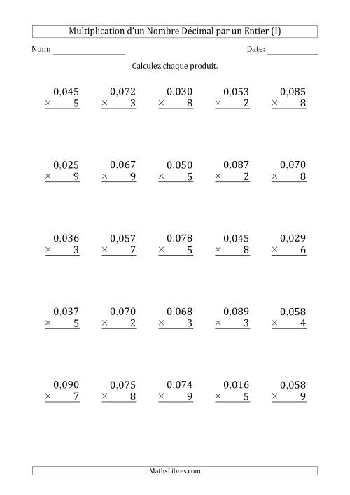 Multipication d'un Nombre à 2 Chiffres des Millièmes par un Nombre Entier à 1 Chiffre (I)