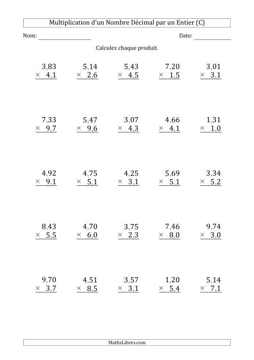 Multipication d'un Nombre à 3 Chiffres des Centièmes par un Nombre à 2 Chiffres des Dixièmes (C)