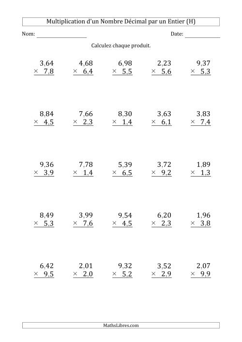 Multipication d'un Nombre à 3 Chiffres des Centièmes par un Nombre à 2 Chiffres des Dixièmes (H)
