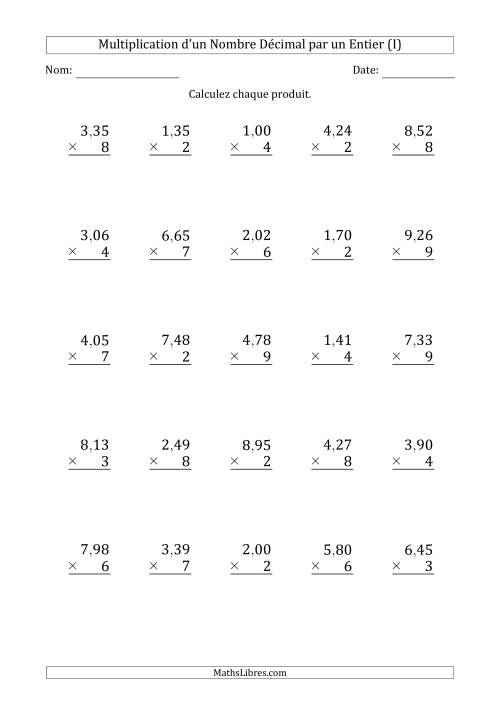 Multipication d'un Nombre à 3 Chiffres des Centièmes par un Nombre Entier à 1 Chiffre (I)