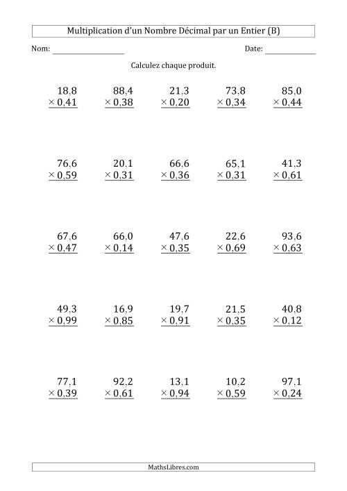 Multipication d'un Nombre à 3 Chiffres des Dixièmes par un Nombre à 2 Chiffres des Centièmes (B)