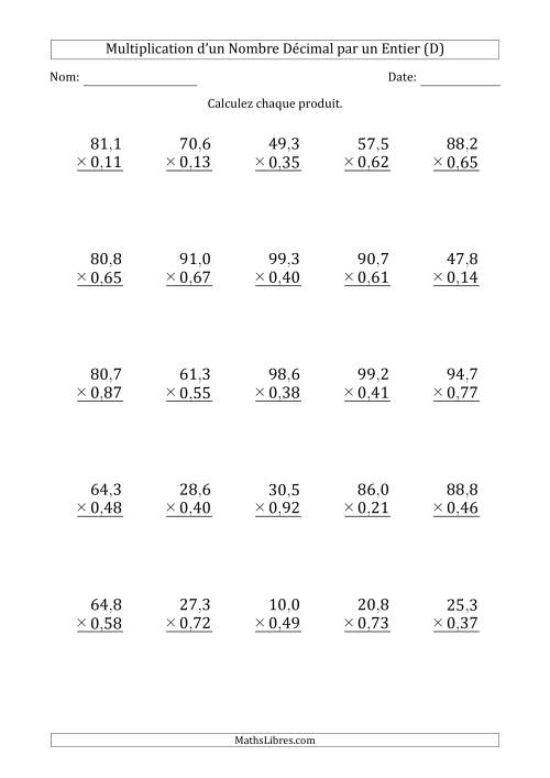 Multipication d'un Nombre à 3 Chiffres des Dixièmes par un Nombre à 2 Chiffres des Centièmes (D)