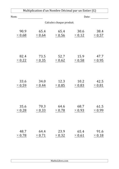 Multipication d'un Nombre à 3 Chiffres des Dixièmes par un Nombre à 2 Chiffres des Centièmes (G)