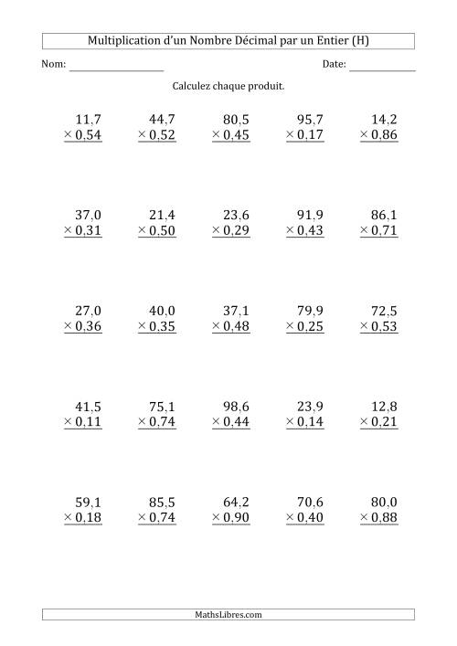Multipication d'un Nombre à 3 Chiffres des Dixièmes par un Nombre à 2 Chiffres des Centièmes (H)
