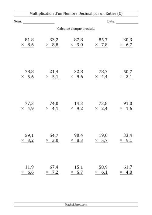 Multipication d'un Nombre à 3 Chiffres des Dixièmes par un Nombre à 2 Chiffres des Dixièmes (C)