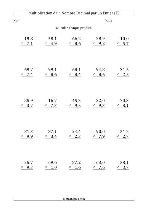Multipication d'un Nombre à 3 Chiffres des Dixièmes par un Nombre à 2 Chiffres des Dixièmes (E)
