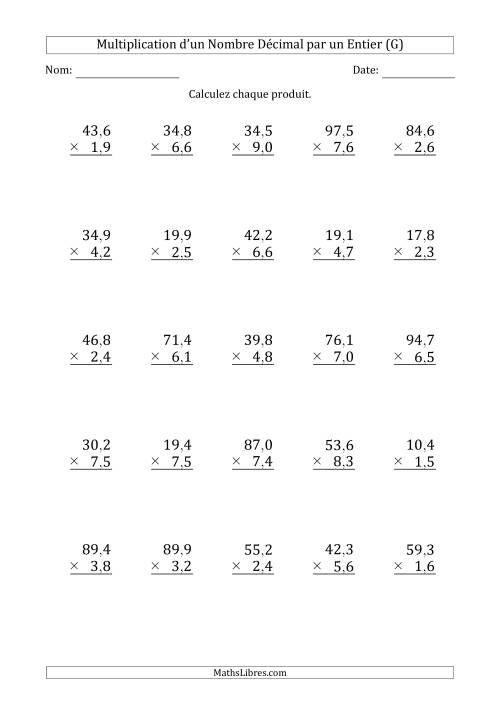 Multipication d'un Nombre à 3 Chiffres des Dixièmes par un Nombre à 2 Chiffres des Dixièmes (G)