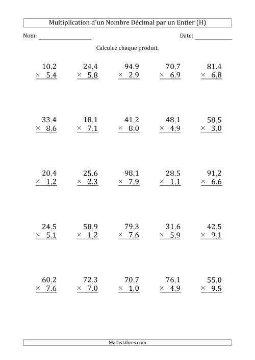 Multipication d'un Nombre à 3 Chiffres des Dixièmes par un Nombre à 2 Chiffres des Dixièmes (H)
