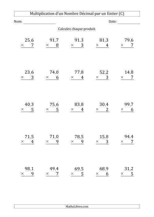 Multipication d'un Nombre à 3 Chiffres des Dixièmes par un Nombre Entier à 1 Chiffre (C)