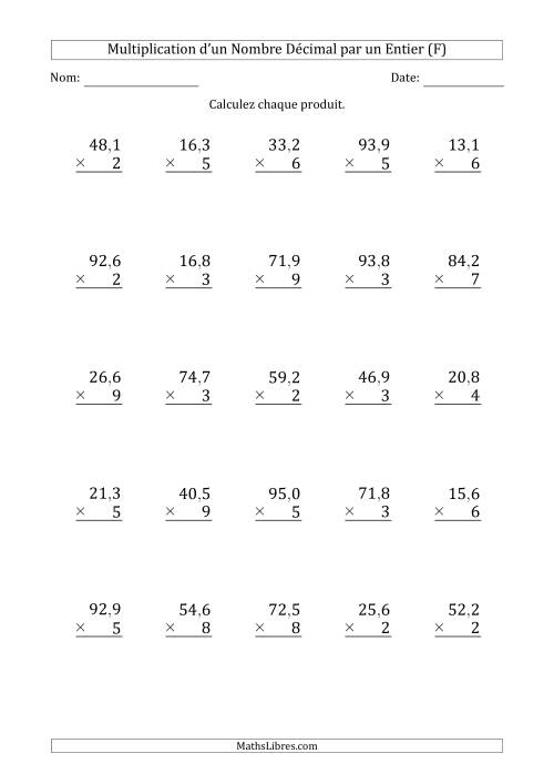 Multipication d'un Nombre à 3 Chiffres des Dixièmes par un Nombre Entier à 1 Chiffre (F)