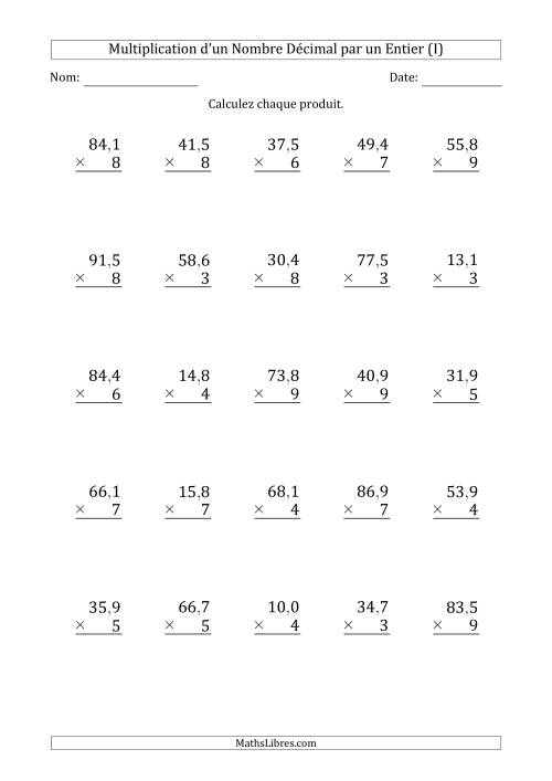 Multipication d'un Nombre à 3 Chiffres des Dixièmes par un Nombre Entier à 1 Chiffre (I)
