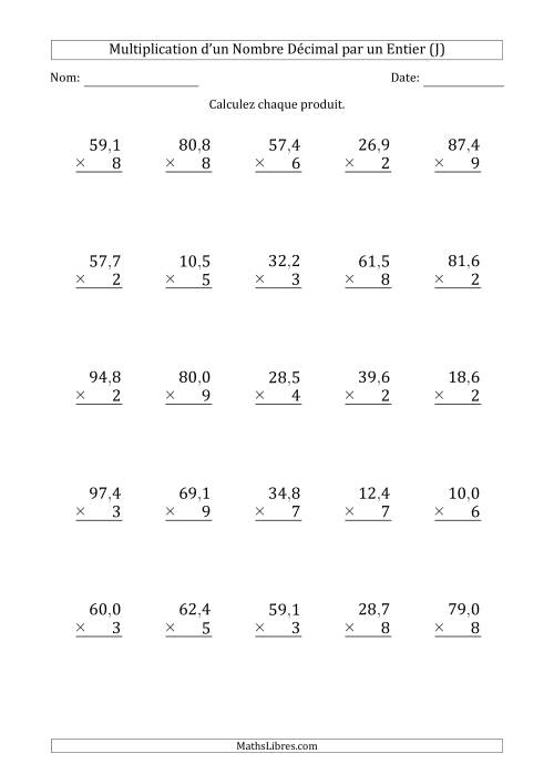 Multipication d'un Nombre à 3 Chiffres des Dixièmes par un Nombre Entier à 1 Chiffre (J)