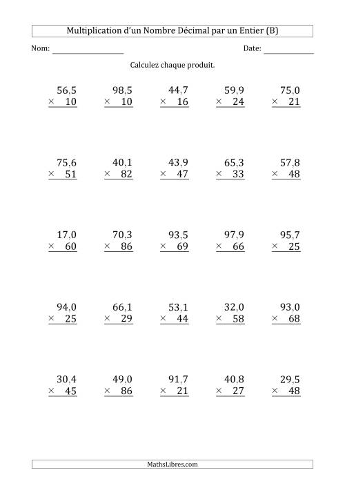 Multipication d'un Nombre à 3 Chiffres des Dixièmes par un Nombre Entier à 2 Chiffres (B)