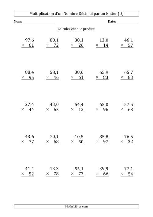 Multipication d'un Nombre à 3 Chiffres des Dixièmes par un Nombre Entier à 2 Chiffres (D)