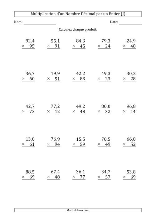 Multipication d'un Nombre à 3 Chiffres des Dixièmes par un Nombre Entier à 2 Chiffres (J)