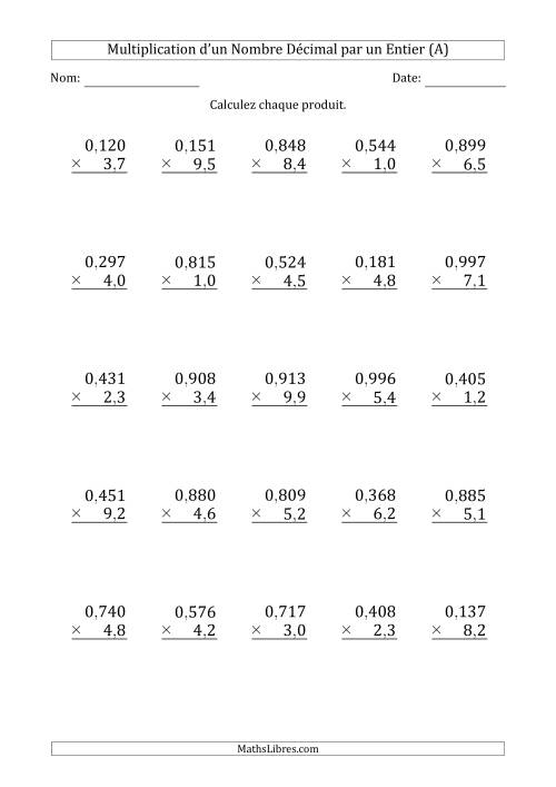 Multipication d'un Nombre à 3 Chiffres des Millièmes par un Nombre à 2 Chiffres des Dixièmes (A)