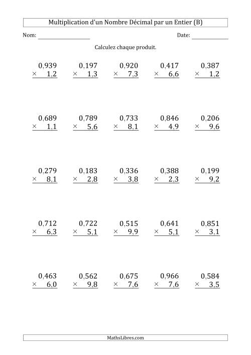 Multipication d'un Nombre à 3 Chiffres des Millièmes par un Nombre à 2 Chiffres des Dixièmes (B)