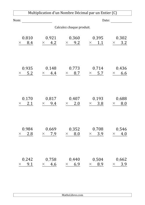 Multipication d'un Nombre à 3 Chiffres des Millièmes par un Nombre à 2 Chiffres des Dixièmes (C)