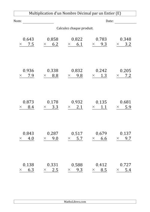 Multipication d'un Nombre à 3 Chiffres des Millièmes par un Nombre à 2 Chiffres des Dixièmes (E)