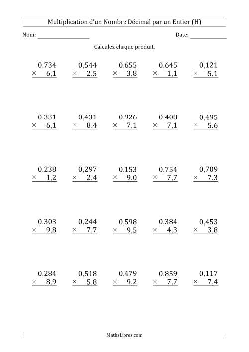 Multipication d'un Nombre à 3 Chiffres des Millièmes par un Nombre à 2 Chiffres des Dixièmes (H)