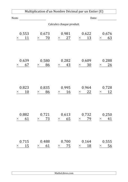 Multipication d'un Nombre à 3 Chiffres des Millièmes par un Nombre Entier à 2 Chiffres (E)