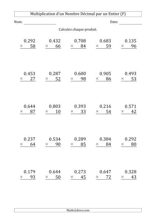 Multipication d'un Nombre à 3 Chiffres des Millièmes par un Nombre Entier à 2 Chiffres (F)