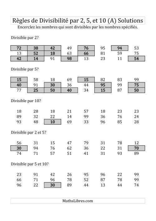 Divisibilité par 2, 5 et 10 -- 2-chiffres (A) page 2