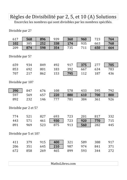 Divisibilité par 2, 5 et 10 -- 3-chiffres (A) page 2