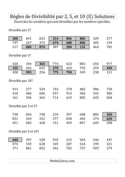 Divisibilité par 2, 5 et 10 -- 3-chiffres (E) page 2
